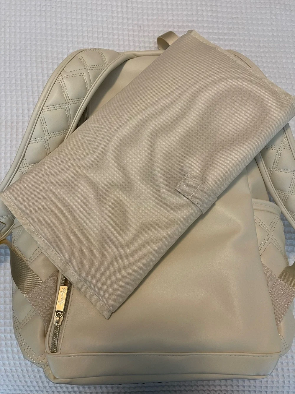 Itzy Ritzy Cream Diaper Bag Backpack + Changing Pad & Dust Bag